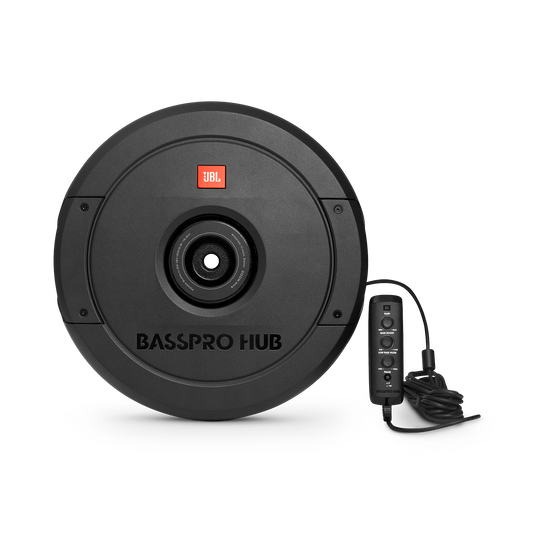 JBL BassPro Hub - Black - 11" (279mm) Spare tire subwoofer with built-in 200W RMS amplifier with remote control. - Hero image number null