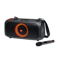 JBL PartyBox On-The-Go - Black - Portable party speaker with built-in lights and wireless mic - Hero