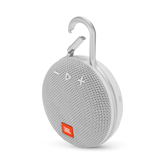 JBL Clip 3, Steel White - Waterproof, Durable & Portable Bluetooth Speaker  - Up to 10 Hours of Play - Includes Noise-Cancelling Speakerphone 