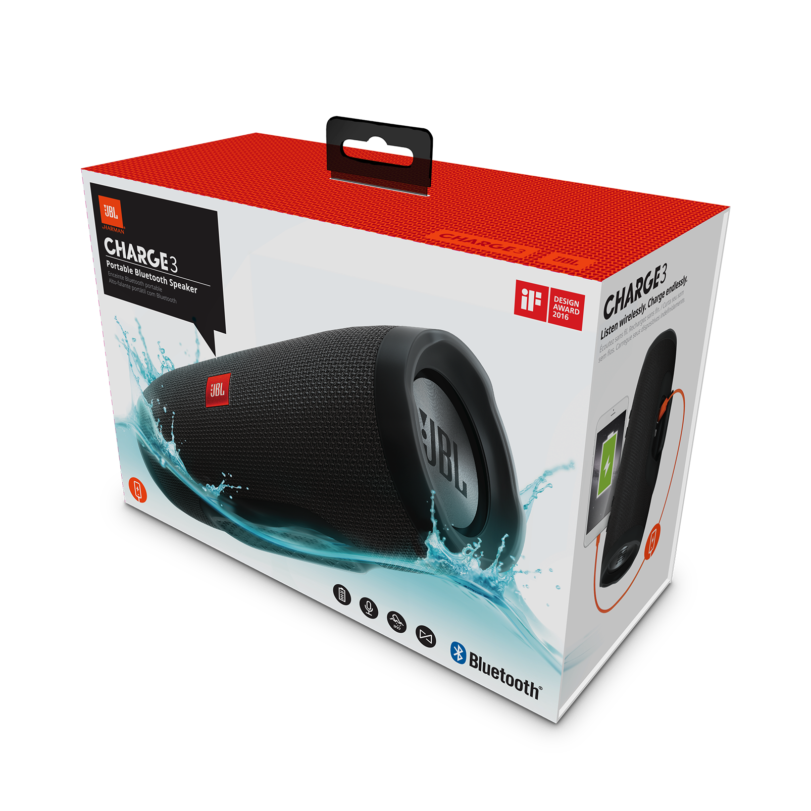 NR79 JBL CHARGE3 ポータブル Bluetooth スピーカー レッド 未開封 JBL Charge 3 | Waterproof Portable Bluetooth Speaker