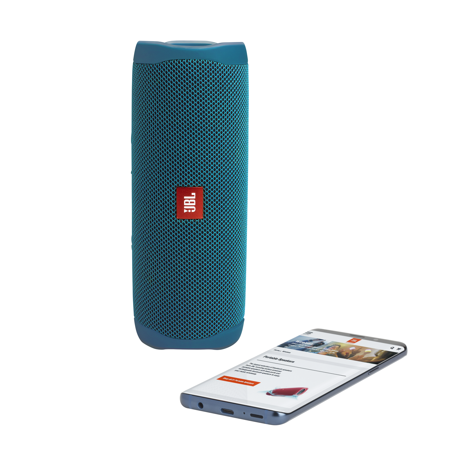 Couleur : Bleu océan JBL Flip 5 Eco Son signature JBL Composée à 90% de plastique recyclé Étanchéité IPX7 pour piscine et plage Enceinte Bluetooth portable 