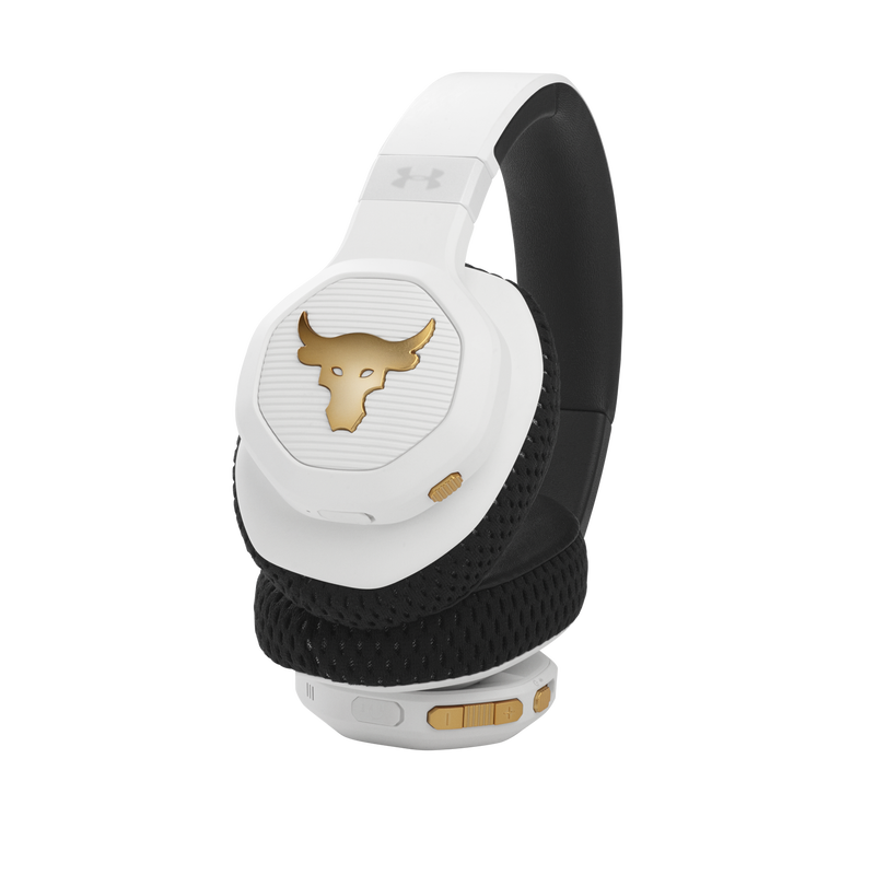 UA Project Rock Over-Ear Training Headphones - Engineered by JBL - White - Over-Ear ANC Sport Headphones - Detailshot 1 image number null