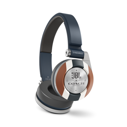 E40BT COACH Limited Edition - Varsity Stripe - On-ear, mobile phone-friendly headphones featuring JBL signature sound, wireless Bluetooth connectivity with ShareMe music sharing, and an ultra-comfortable fit. - Detailshot 1 image number null