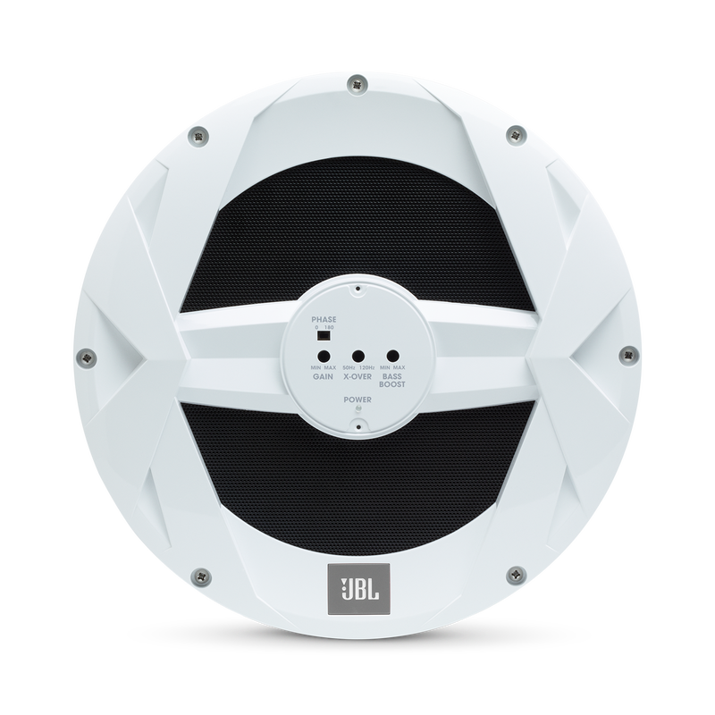 JBL Marine BassPro 10-inch Powered Subwoofer - White Gloss - MBP10—10" (250mm) Marine Audio 250W Powered Subwoofer System - Front image number null
