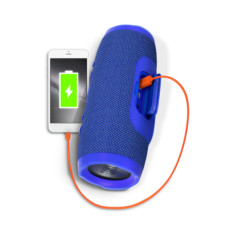 JBL Charge 3 - Blue - Full-featured waterproof portable speaker with high-capacity battery to charge your devices - Detailshot 1 image number null