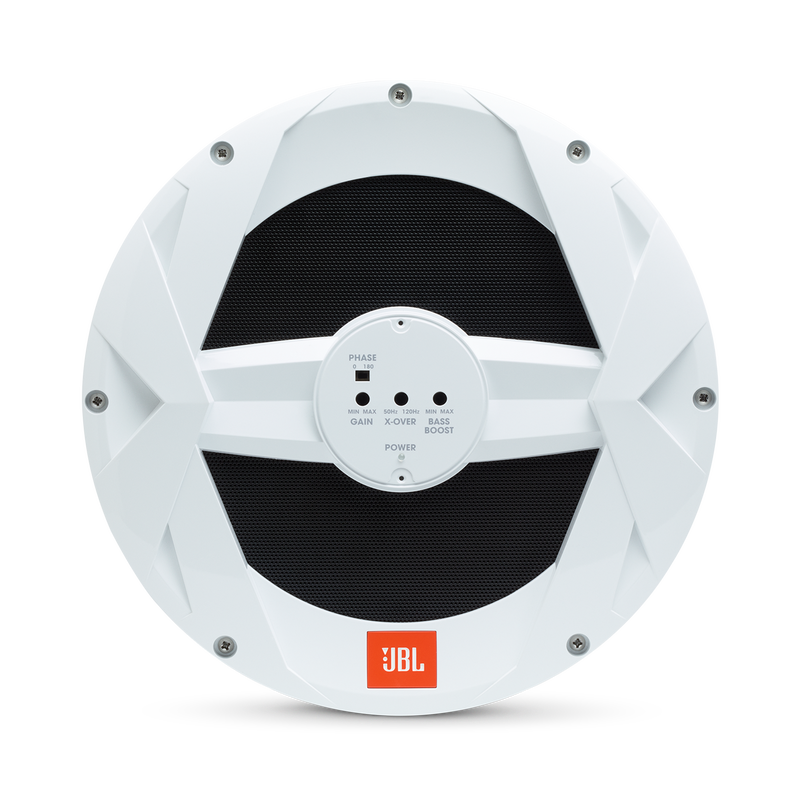JBL Marine BassPro 10-inch Powered Subwoofer - White Gloss - MBP10—10" (250mm) Marine Audio 250W Powered Subwoofer System - Detailshot 2 image number null