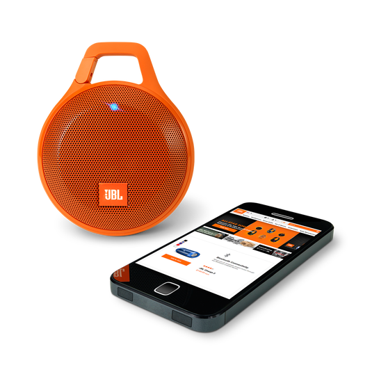 JBL Clip+ - Orange - Rugged, Splashproof Bluetooth Speaker - Detailshot 1 image number null
