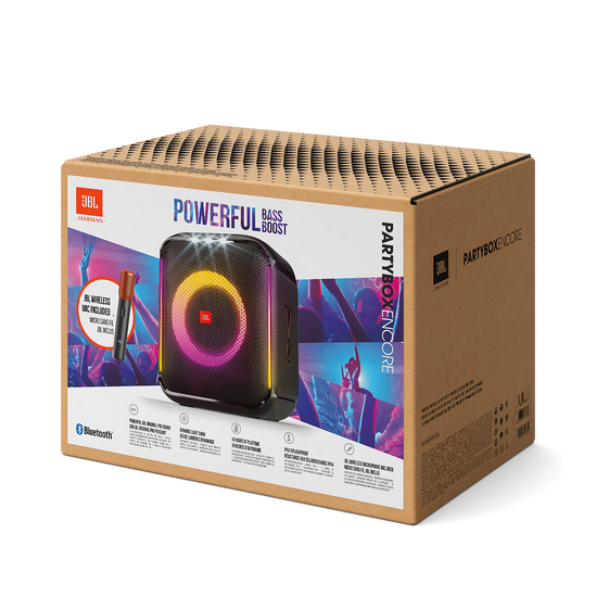JBL PartyBox Encore | Portable party speaker with 100W powerful sound, built-in dynamic light show, included digital wireless mics, and splash proof design. JBL PartyBox Encore | Portable party speaker with 100W powerful sound, built-in dynamic light show, included digital wireless mics, and splash proof design.