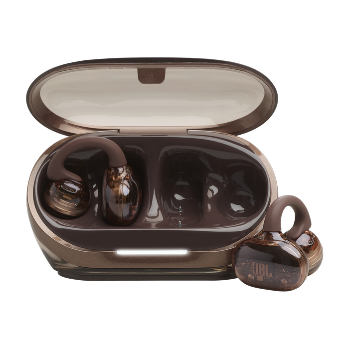Close-up of JBL Soundgear Clips in charging case
