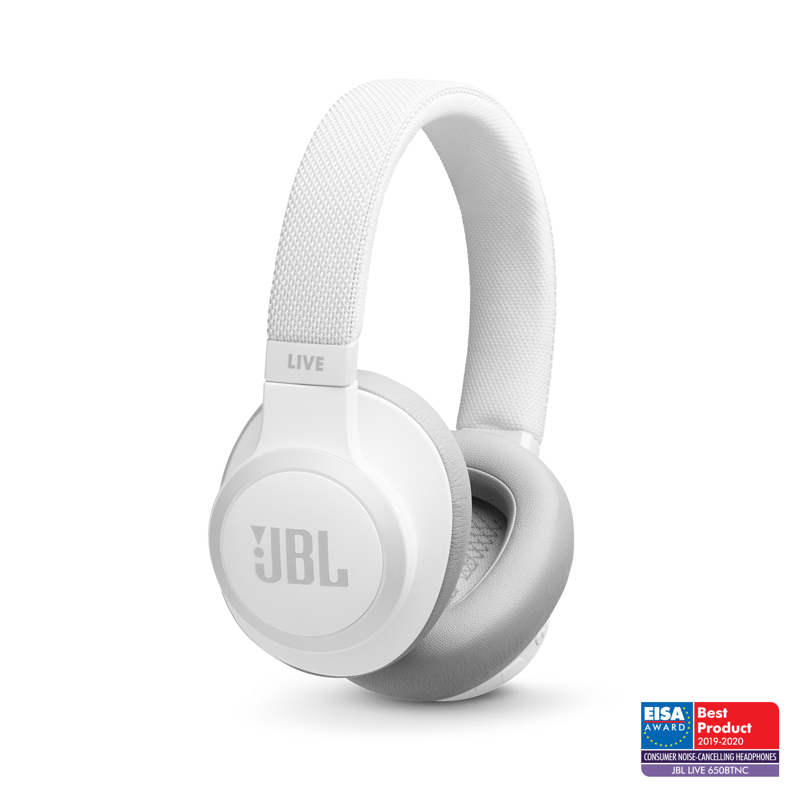 JBL LIVE 650BTNC - White - Wireless Over-Ear Noise-Cancelling Headphones - Hero